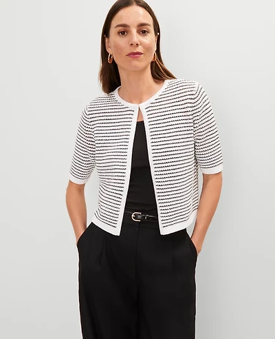Ann Taylor Petite Metallic Striped Cardigan White Women's