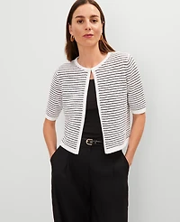 Ann Taylor Petite Metallic Striped Cardigan White Women's