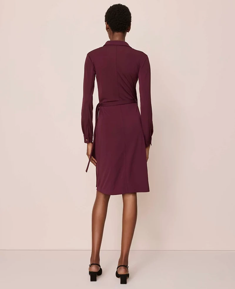 Ann Taylor Collared Knit Wrap Dress Size 2 Poised Plum Women's