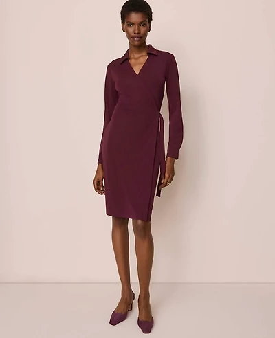 Ann Taylor Collared Knit Wrap Dress Size 2 Poised Plum Women's