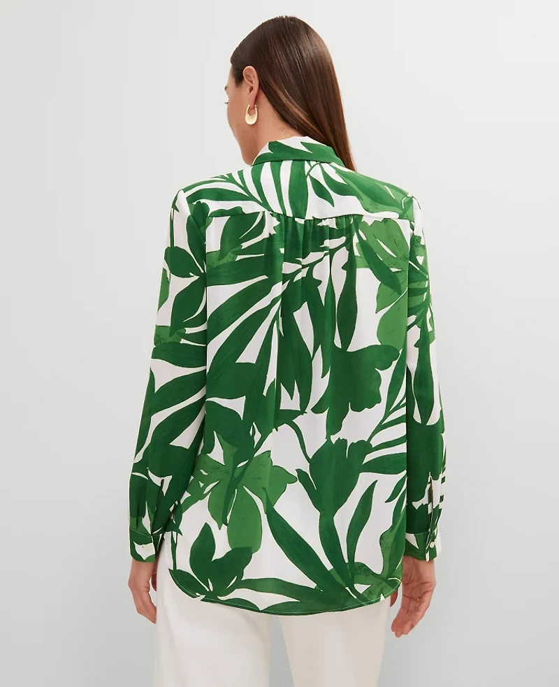 Ann Taylor Petite Floral Camp Shirt Size Small Leafy Green Women's