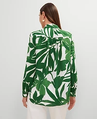 Ann Taylor Petite Floral Camp Shirt Size Small Leafy Green Women's