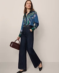 Ann Taylor Chain Link Print Satin Essential Shirt Night Garden Women's