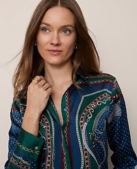 Ann Taylor Chain Link Print Satin Essential Shirt Night Garden Women's