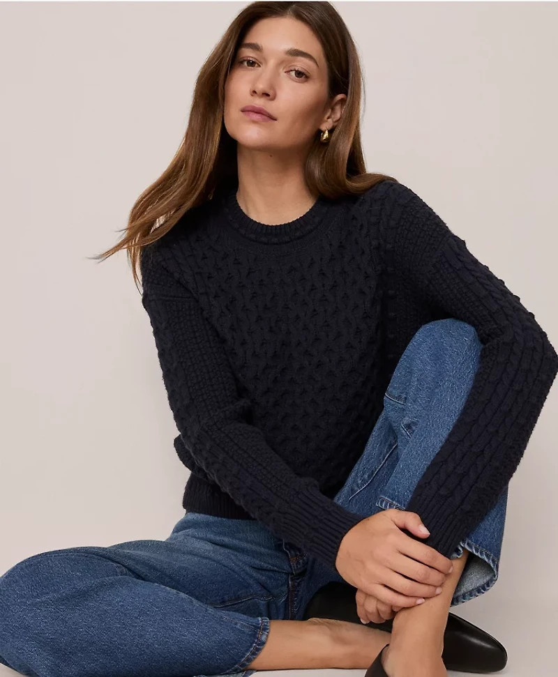 Ann Taylor Weekend Collection Popcorn-Stitch Cable Sweater Women's
