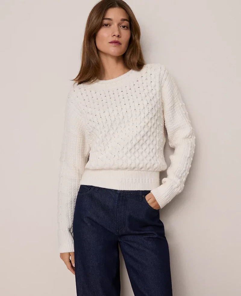 Ann Taylor Weekend Collection Popcorn-Stitch Cable Sweater Women's