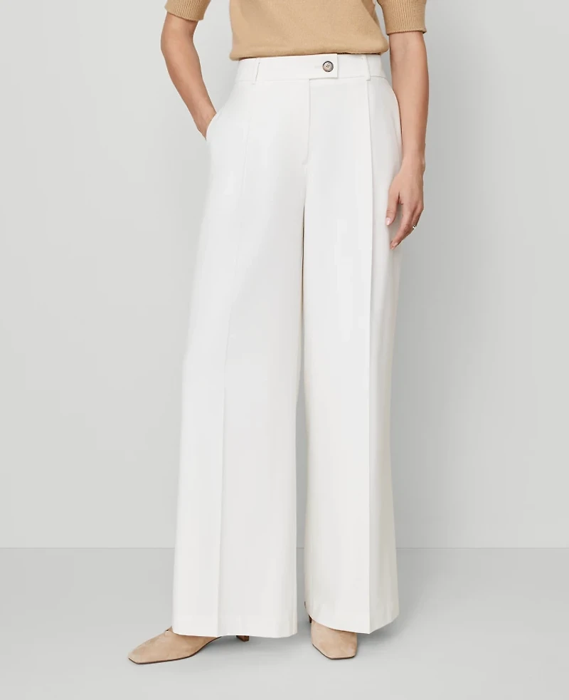Ann Taylor The Petite Modern Wide-Leg Trouser Pant Winter White Women's