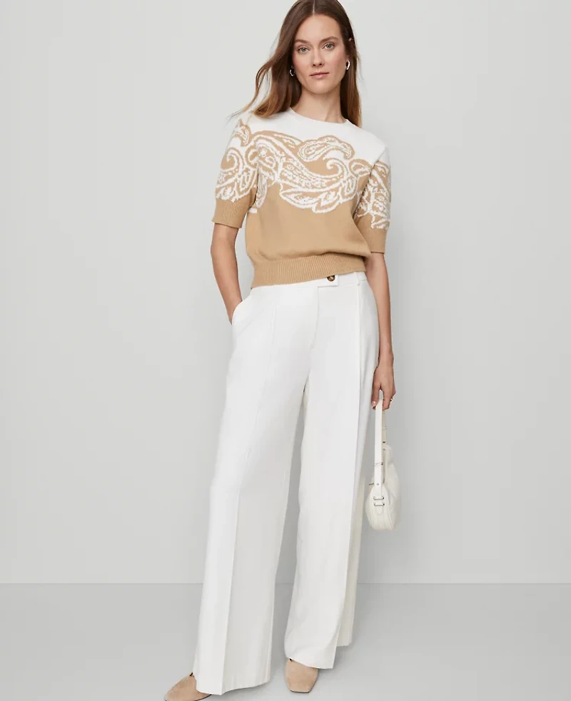Ann Taylor The Petite Modern Wide-Leg Trouser Pant Winter White Women's