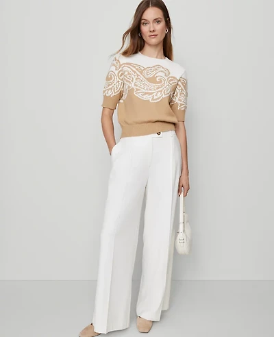 Ann Taylor The Petite Modern Wide-Leg Trouser Pant Winter White Women's