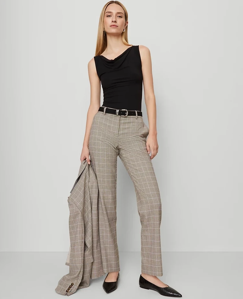 Ann Taylor The Petite Straight Pant Plaid Copper/Cream Multi Women's