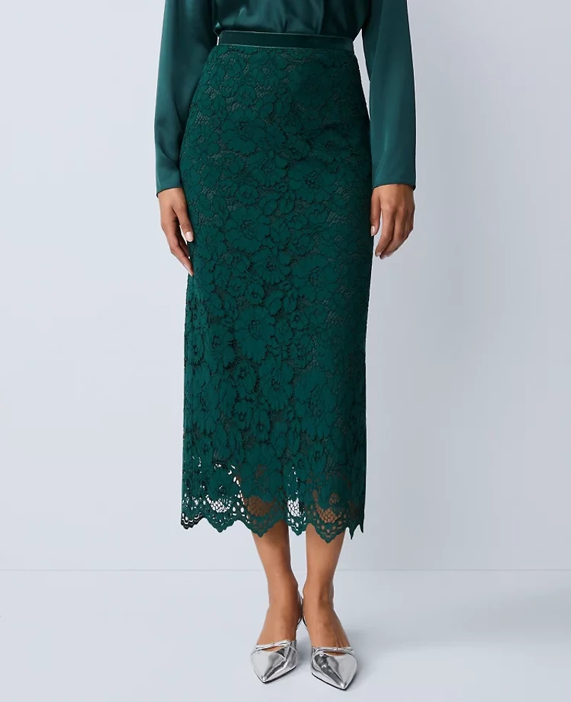 Ann Taylor Lace Column Midi Skirt Ponderosa Pine Women's