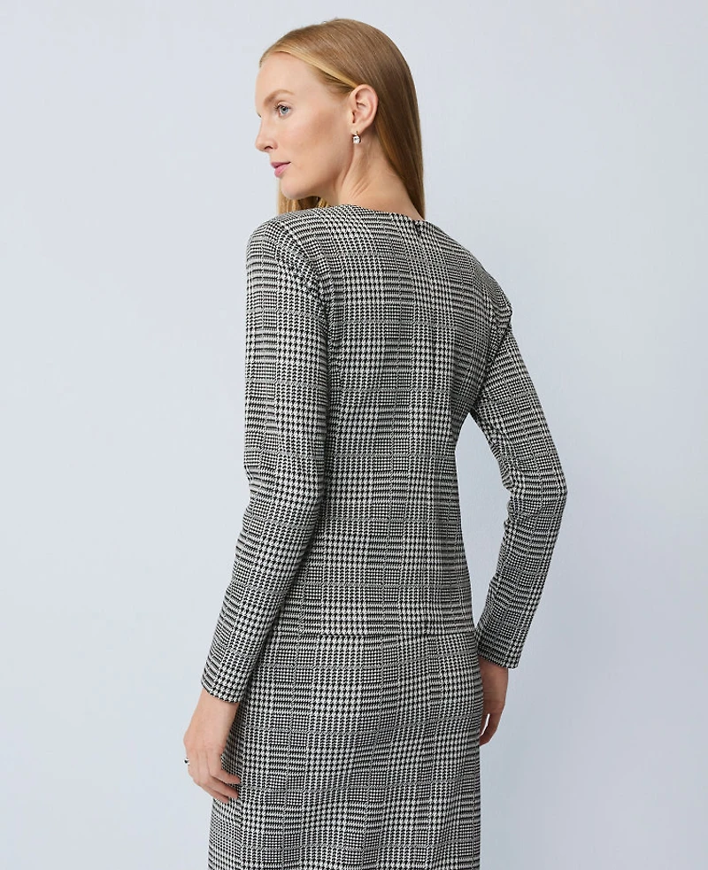 Ann Taylor Plaid Knit Top Black/White Combo Women's