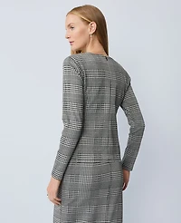 Ann Taylor Plaid Knit Top Black/White Combo Women's