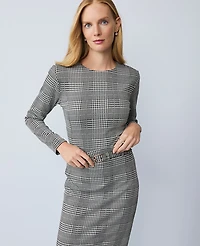 Ann Taylor Plaid Knit Top Black/White Combo Women's