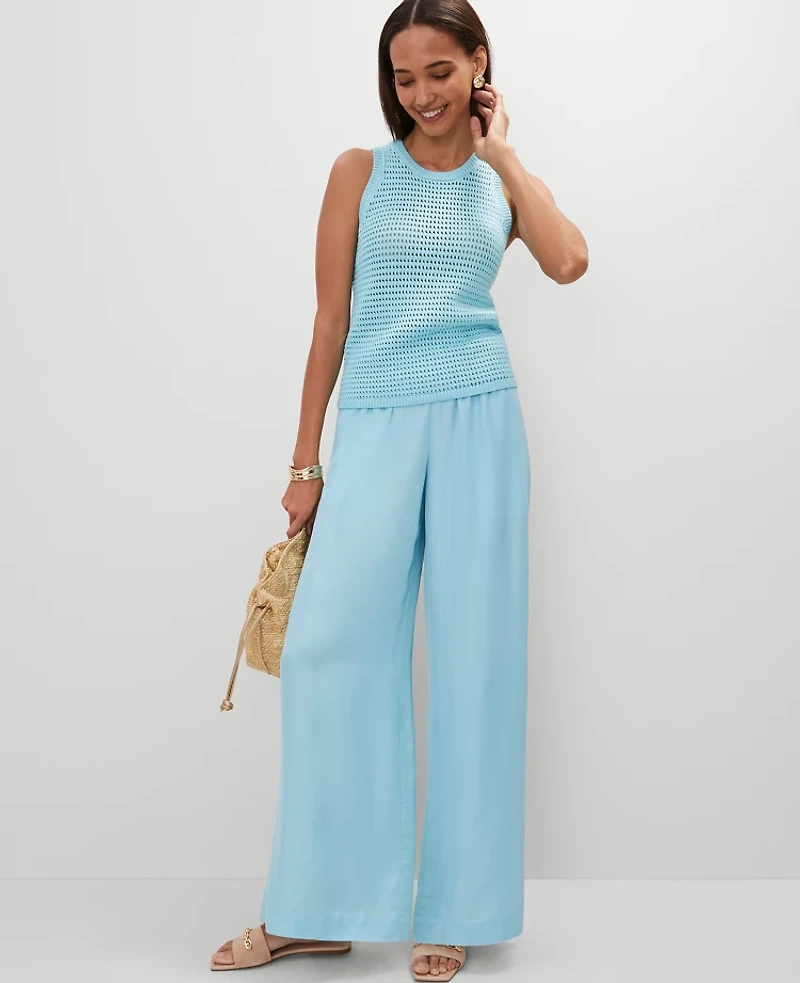 Ann Taylor The Pull-On Wide-Leg Pant in Satin Size XS Gulf Stream Blue Women's