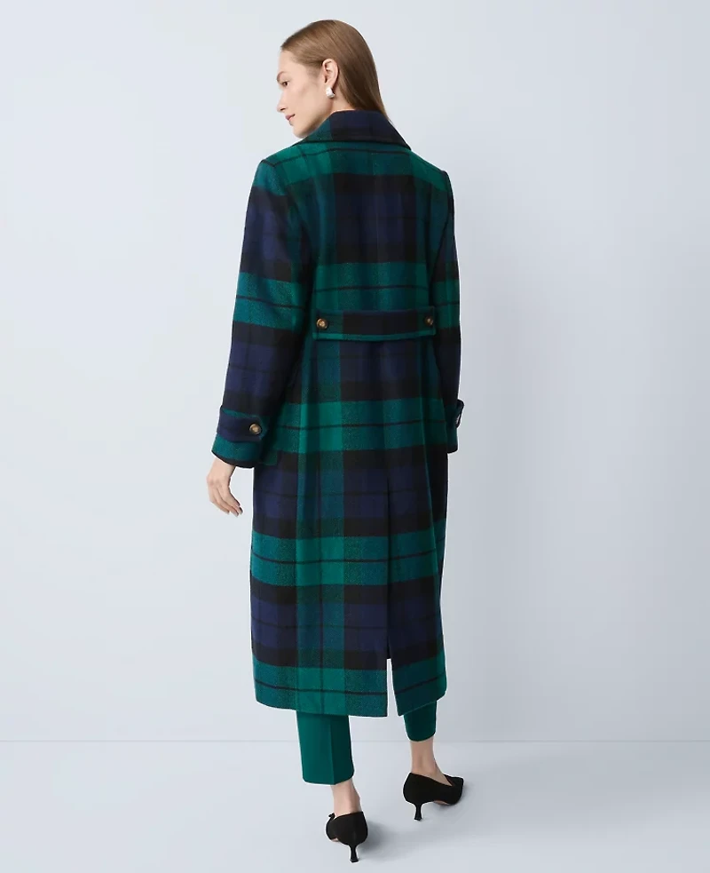 Ann Taylor Plaid Fitted Double Breasted Coat Rainforest Women's