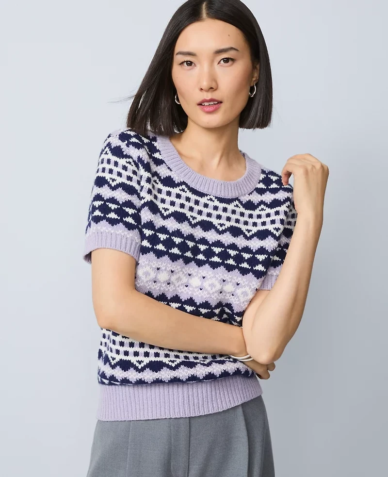 Ann Taylor Fair Isle Sweater T-Shirt Lavender Bouquet Women's