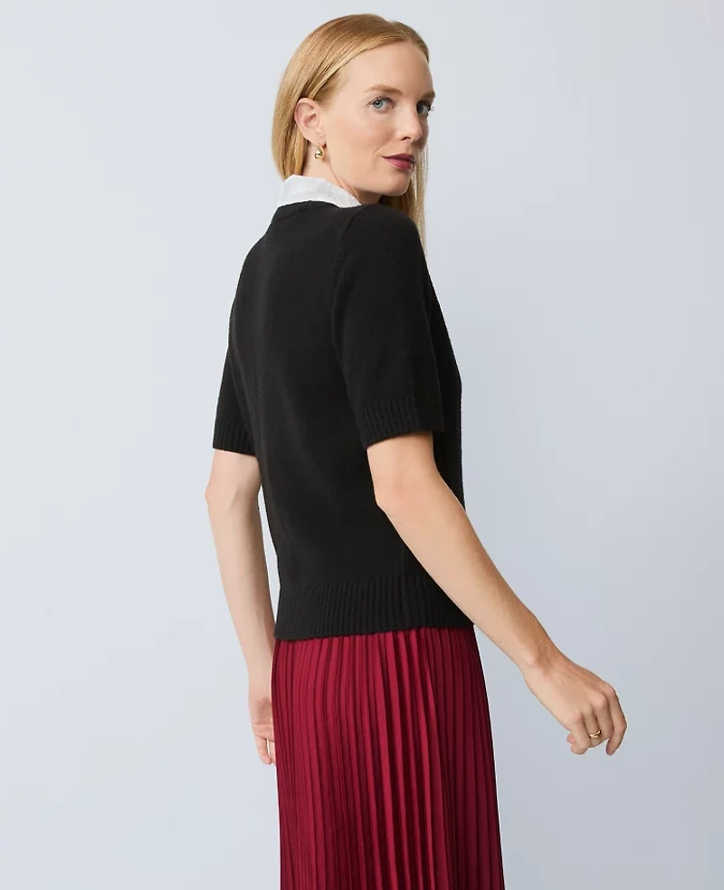 Ann Taylor Lace Collar Sweater T-Shirt Size XL Black Women's