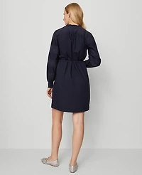 Ann Taylor Petite Weekend Collection Ruffle Collar Belted Shift Dress Night Sky Women's