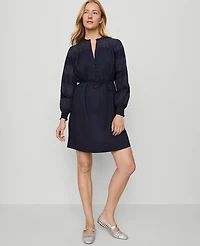 Ann Taylor Petite Weekend Collection Ruffle Collar Belted Shift Dress Night Sky Women's