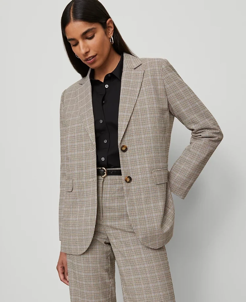 Ann Taylor The Petite Madison Blazer Plaid Copper/Cream Multi Women's