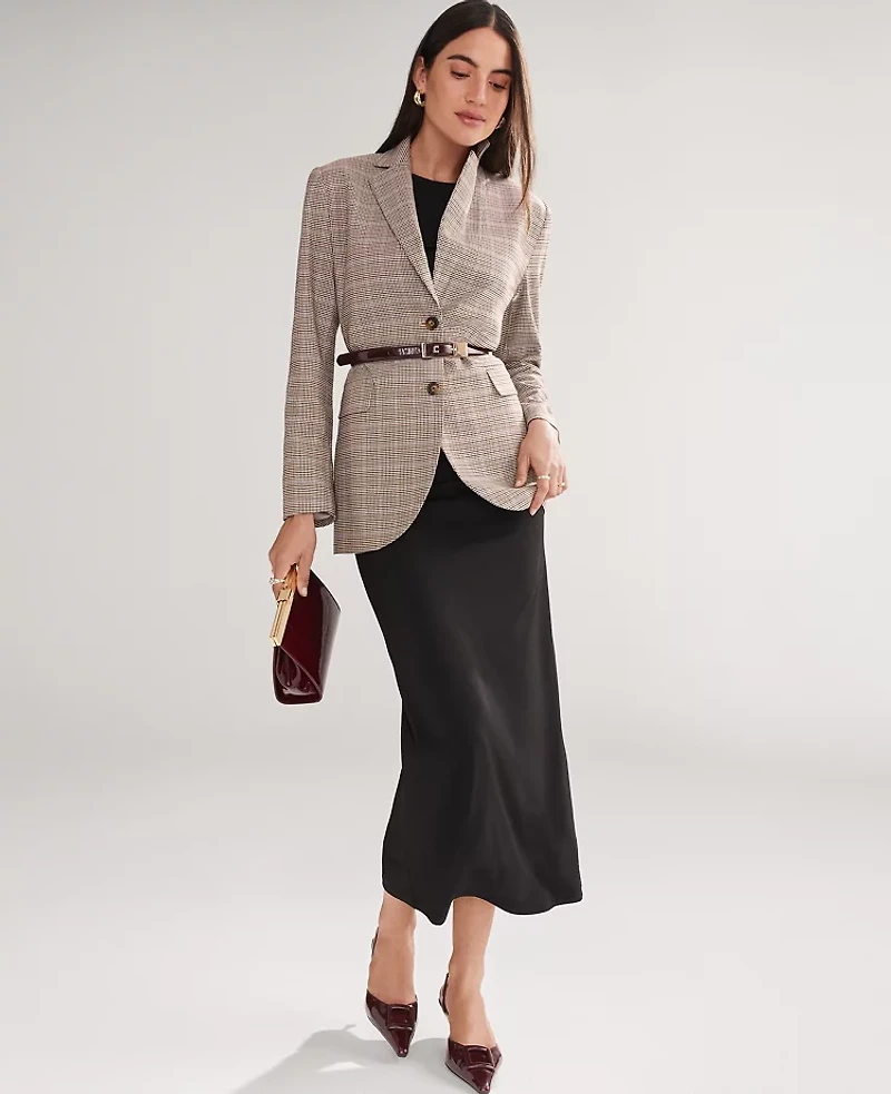 Ann Taylor The Petite Madison Blazer Plaid Copper/Cream Multi Women's