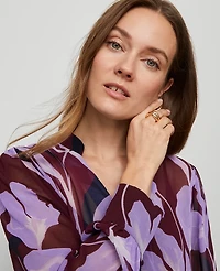 Ann Taylor Petite Floral V-Neck Popover Top B Windsor Wine Women's