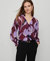 Ann Taylor Petite Floral V-Neck Popover Top B Windsor Wine Women's