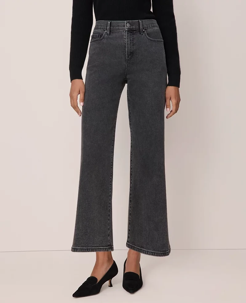 Ann Taylor The Petite Wide-Leg Crop Jean Faded Black Wash Women's