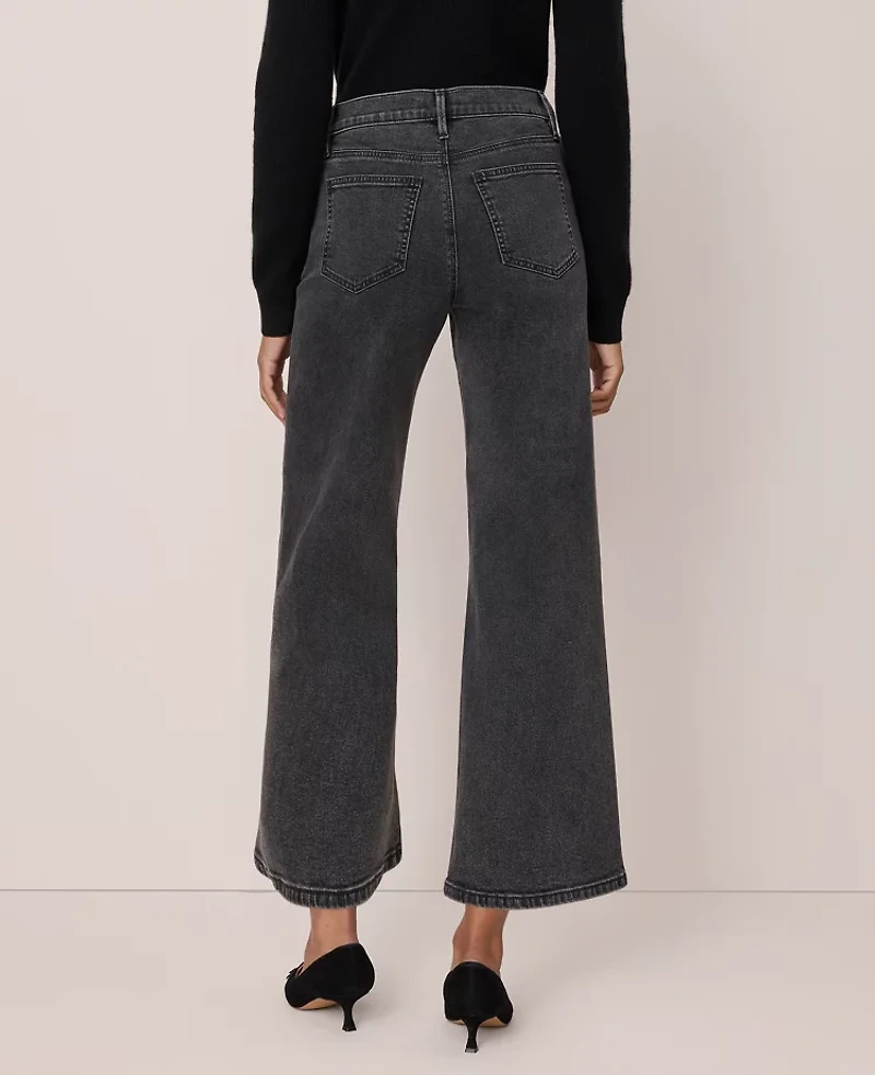 Ann Taylor The Petite Wide-Leg Crop Jean Faded Black Wash Women's