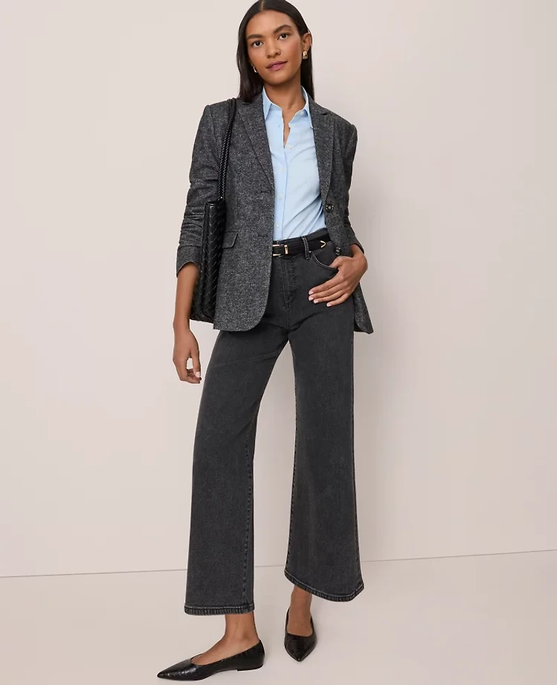 Ann Taylor The Petite Wide-Leg Crop Jean Faded Black Wash Women's