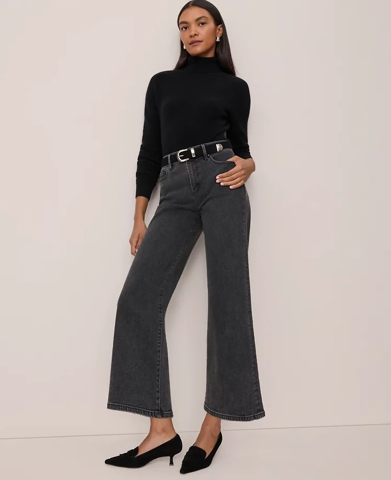 Ann Taylor The Petite Wide-Leg Crop Jean Faded Black Wash Women's
