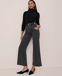 Ann Taylor The Petite Wide-Leg Crop Jean Faded Black Wash Women's