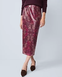 Ann Taylor Sequin Paisley Column Midi Skirt Poised Plum Women's