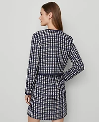 Ann Taylor Petite Tweed Patch Pocket Jacket Navy/White Combo Women's