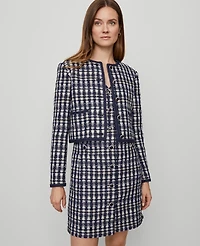 Ann Taylor Petite Tweed Patch Pocket Jacket Navy/White Combo Women's