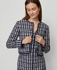 Ann Taylor Petite Tweed Patch Pocket Jacket Navy/White Combo Women's