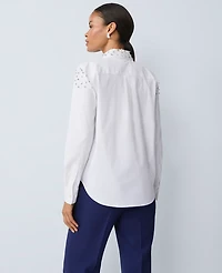 Ann Taylor Embellished Relaxed Perfect Shirt White Women's