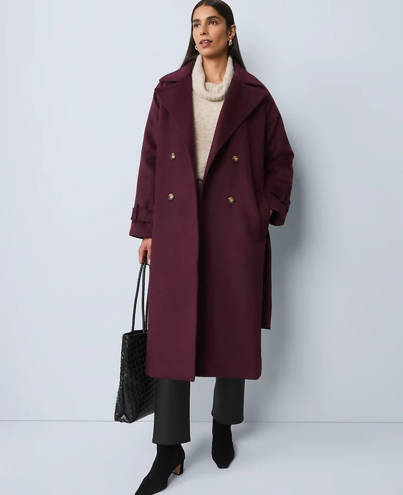 Ann Taylor Belted Trench Coat Poised Plum Women's