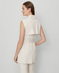 Ann Taylor Petite Striped Trench Vest Black Cream Combo Women's