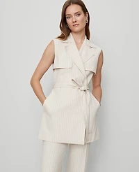 Ann Taylor Petite Striped Trench Vest Black Cream Combo Women's