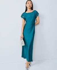 Ann Taylor Lace Trim Satin Midi Dress Pacific Shore Women's