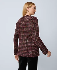 Ann Taylor The Long V-Neck Jacket Tweed Red/Black Multi Women's