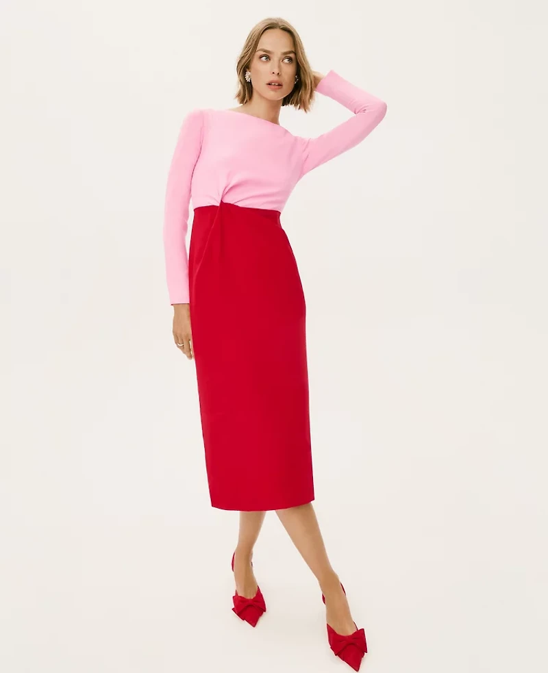 Ann Taylor Colorblock Twist Midi Dress Iconic Red Women's