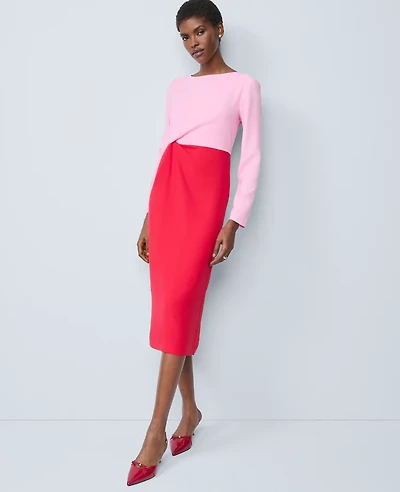 Ann Taylor Colorblock Twist Midi Dress Size 10 Iconic Red Women's