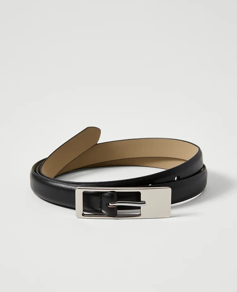 Ann Taylor Leather Rectangle Buckle Belt Black Women's