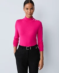 Ann Taylor Button Turtleneck Sweater Size Large Electric Pink Women's