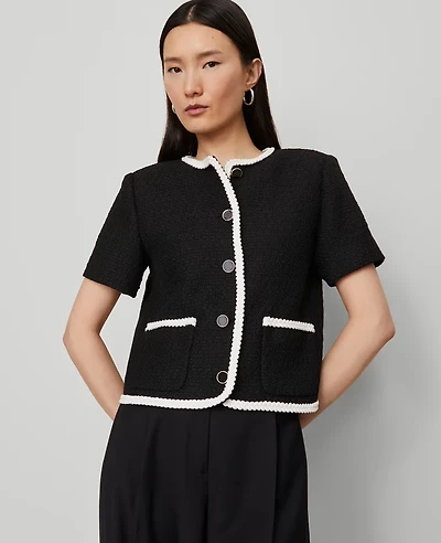 Ann Taylor Petite Tweed Trim Jacket Black Women's