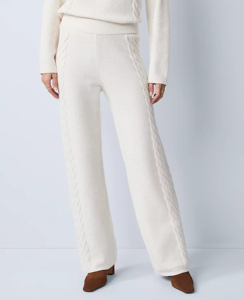 Ann Taylor Weekend Collection The Mixed Stitch Wide-Leg Sweater Pant Winter White Women's