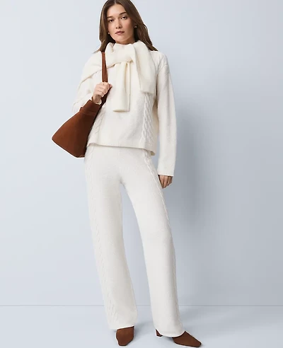 Ann Taylor Weekend Collection The Mixed Stitch Wide-Leg Sweater Pant Winter White Women's